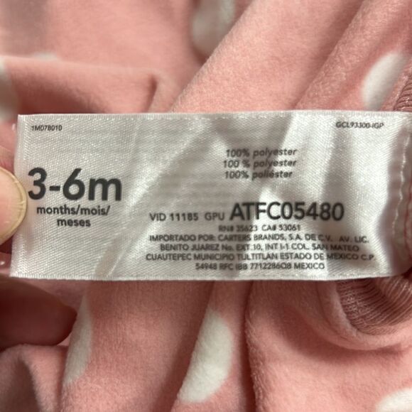 Carter’s Pink and White Fleece Sleep Sack 3-6 months EUC Bunny - Picture 12 of 12